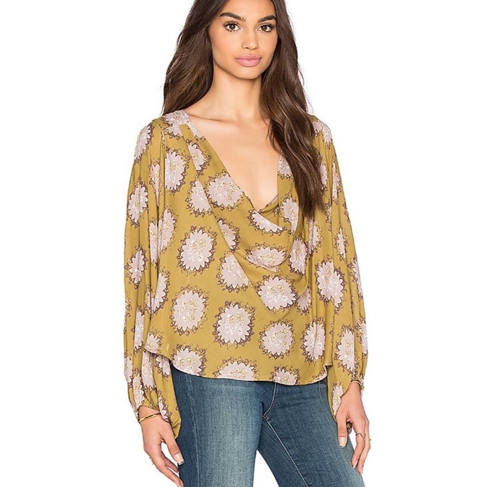 Free People Cowl Neck Floral Top Size XS